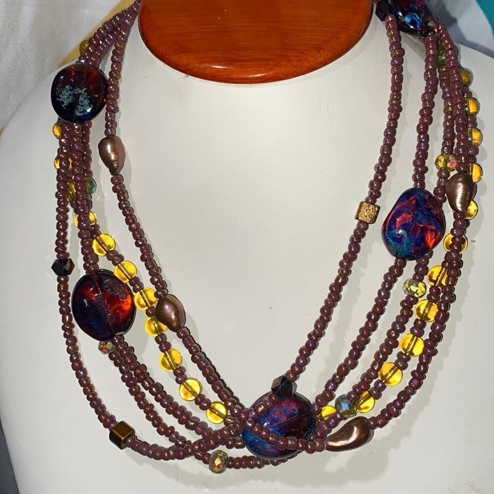 Stunning Multilayered Beaded Natural Stone Necklace with Toggle Clasp Closure